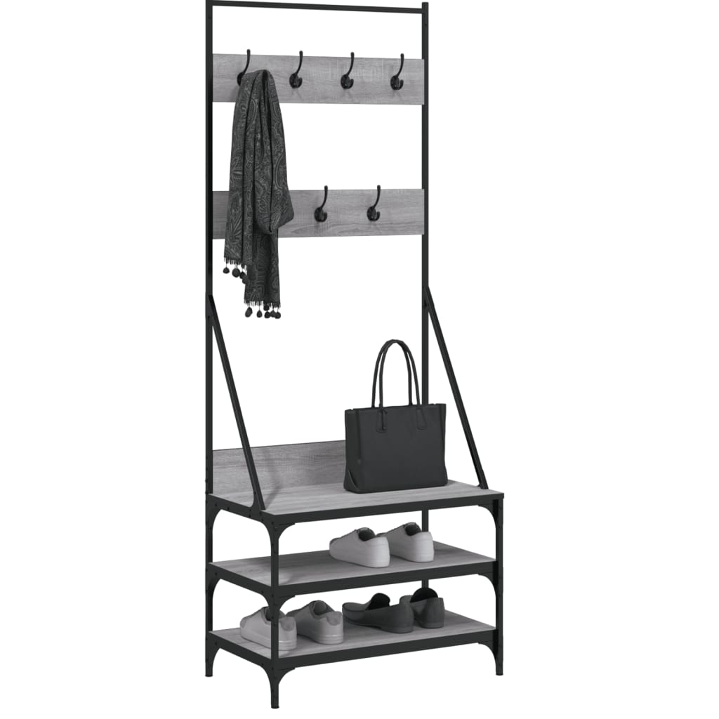 VidaXL Kleiderständer mit Schuhregal 70x40x184 cm, Farbe Sonoma-Eiche grau