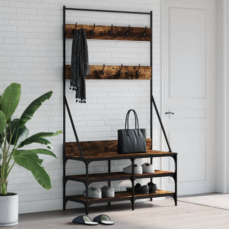 VidaXL Kleiderständer mit Schuhablage 100x40x184 cm Räuchereiche