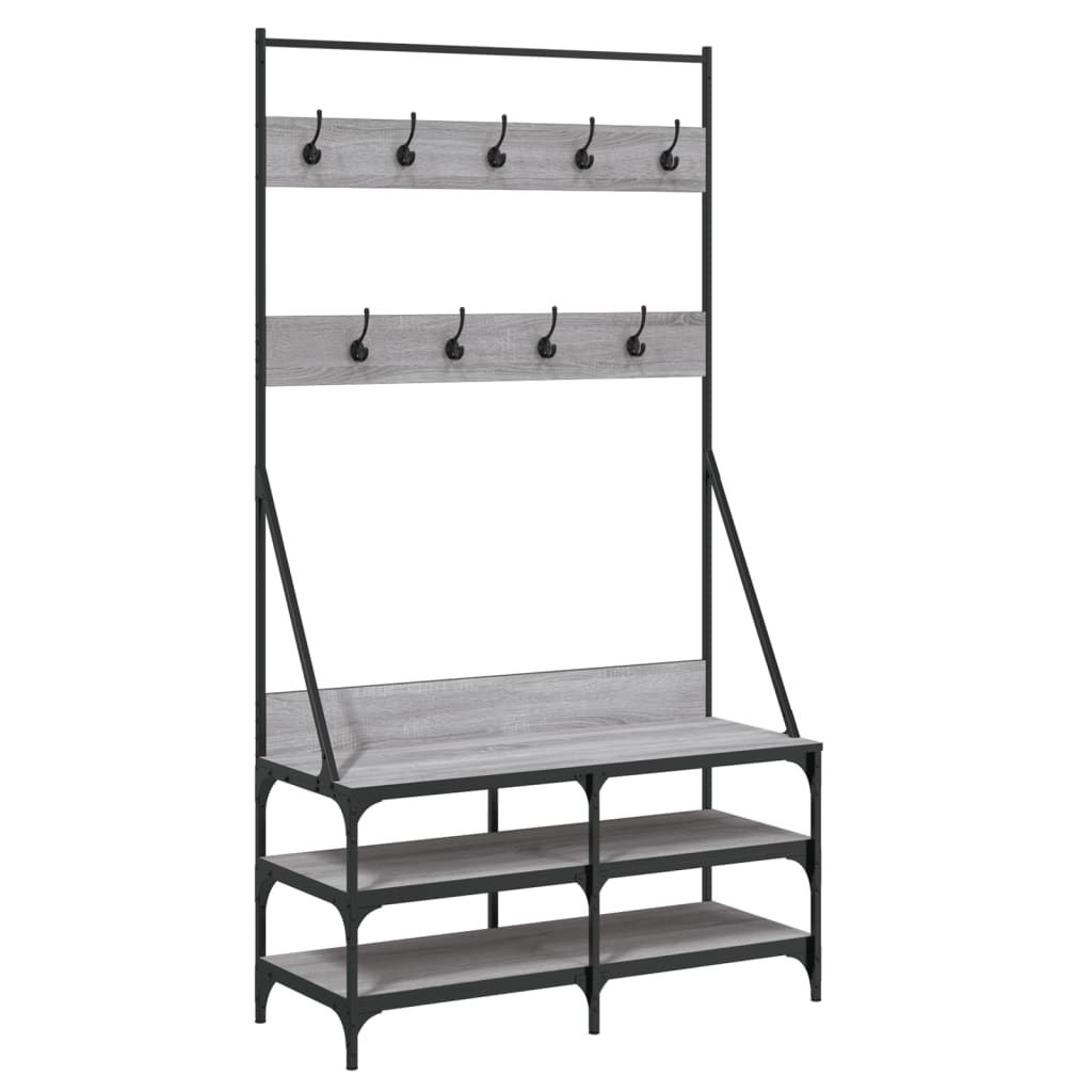 VidaXL Kleiderständer mit Schuhregal 100 x 40 x 184 cm, Farbe Sonoma-Eiche grau