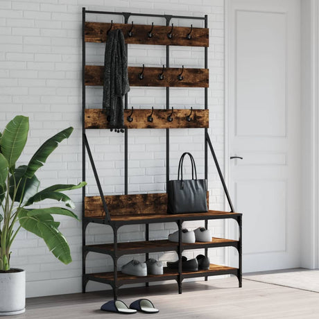 VidaXL Kleiderständer mit Schuhablage 100x40x184 cm Räuchereiche
