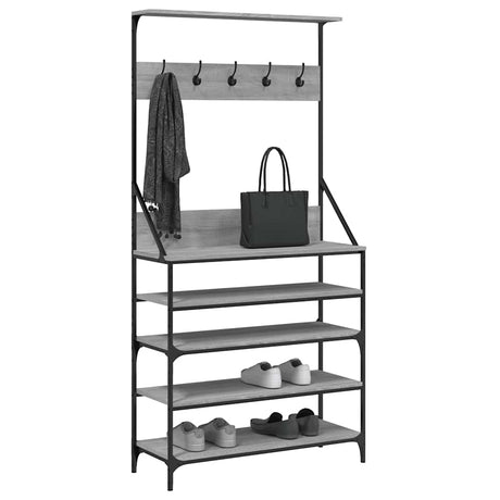 VidaXL Kleiderständer mit Schuhregal 90x34x184 cm, Farbe Sonoma-Eiche grau