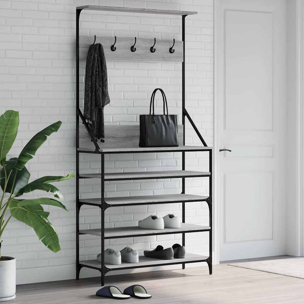 VidaXL Kleiderständer mit Schuhregal 90x34x184 cm, Farbe Sonoma-Eiche grau