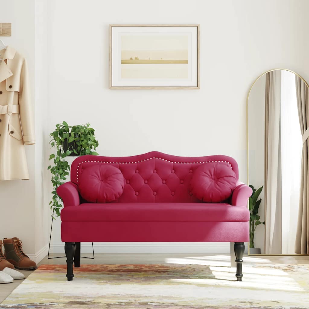 Vidaxl bankje met kussens 120,5x65x75 cm fluweel wijnrood