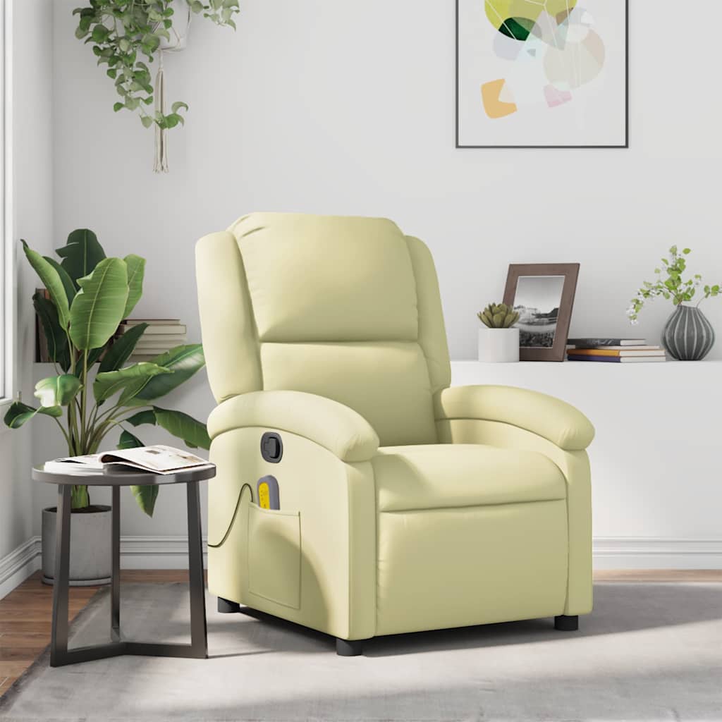Vidaxl massagestoel echt leer crèmekleurig