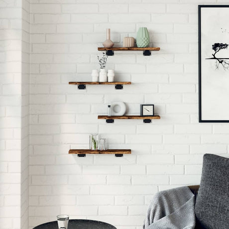 Vidaxl wandschappen 4 st 40x10x1,5 cm bewerkt hout gerookt eikenkleur