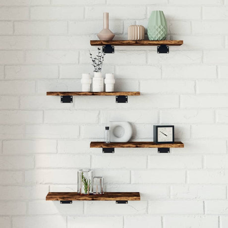 Vidaxl wandschappen 4 st 40x10x1,5 cm bewerkt hout gerookt eikenkleur