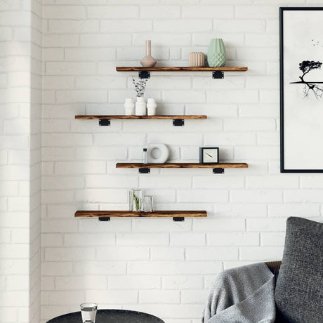 Vidaxl wandschappen 4 st 60x10x1,5 cm bewerkt hout gerookt eikenkleur