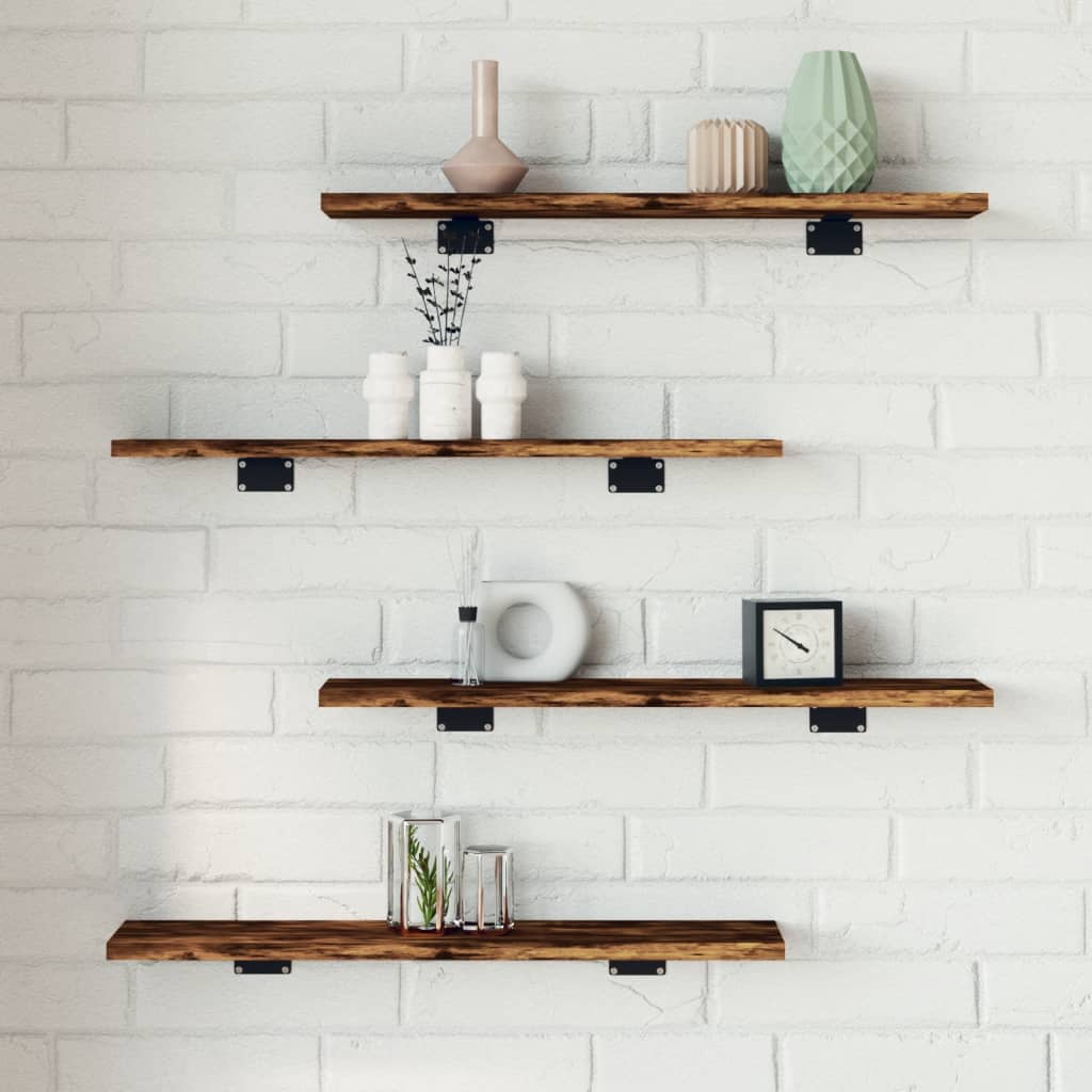 Vidaxl wandschappen 4 st 60x10x1,5 cm bewerkt hout gerookt eikenkleur