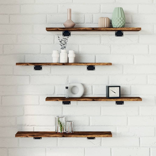 Vidaxl wandschappen 4 st 60x10x1,5 cm bewerkt hout gerookt eikenkleur