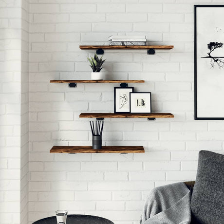 Vidaxl wandschappen 4 st 60x20x1,5 cm bewerkt hout gerookt eikenkleur