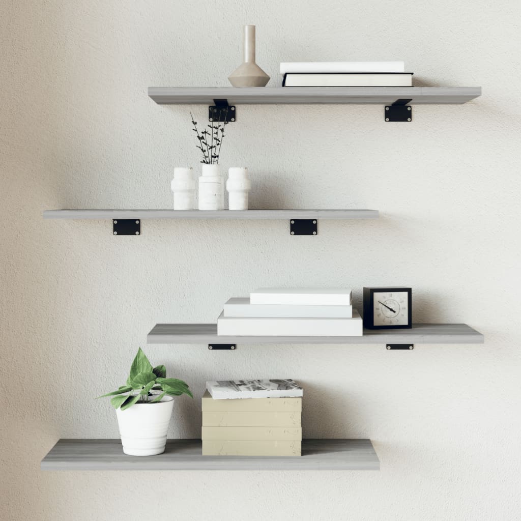 Vidaxl wandschappen 4 st 60x20x1,5 cm bewerkt hout grijs sonoma eiken