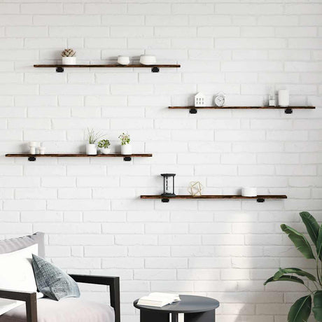 Vidaxl wandschappen 4 st 100x10x1,5 cm bewerkt hout gerookt eikenkleur