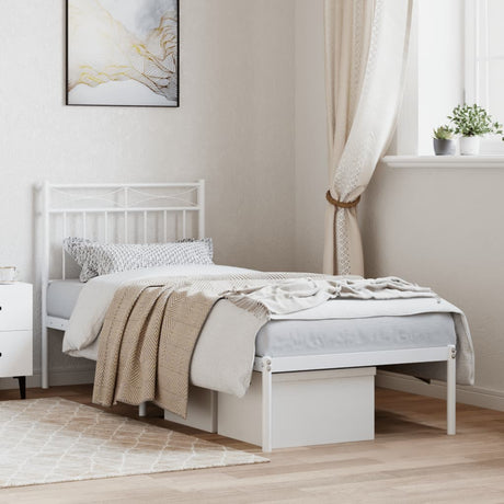 Vidaxl bedframe met hoofdbord zonder matras metaal wit 75x190 cm