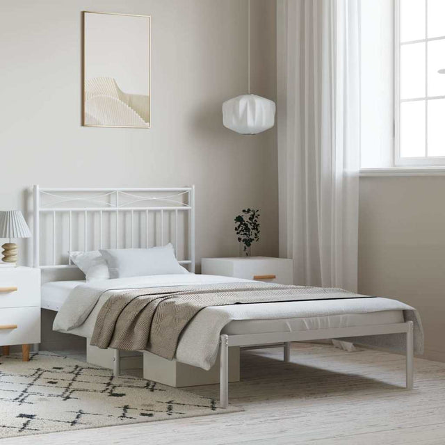 Vidaxl bedframe met hoofdbord metaal wit 100x190 cm