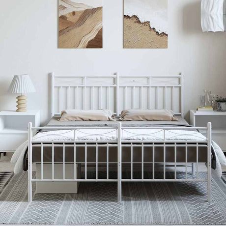 Vidaxl bedframe met hoofd- en voeteneinde metaal wit 135x190 cm