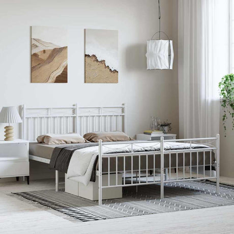 Vidaxl bedframe met hoofd- en voeteneinde metaal wit 135x190 cm