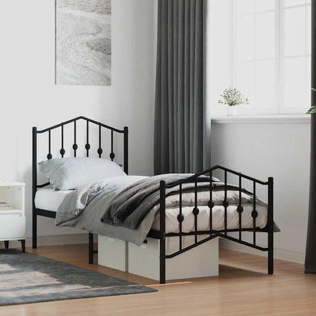 Vidaxl bedframe met hoofd- en voeteneinde metaal zwart 75x190 cm