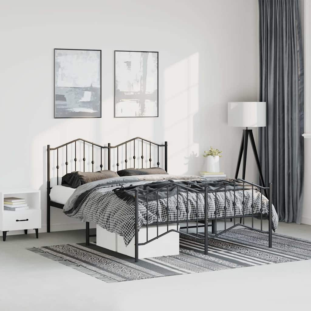 Vidaxl bedframe met hoofd- en voeteneinde metaal zwart 135x190 cm
