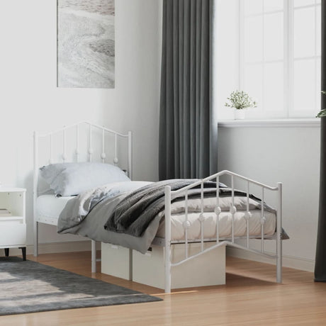 Vidaxl bedframe met hoofd- en voeteneinde metaal wit 75x190 cm