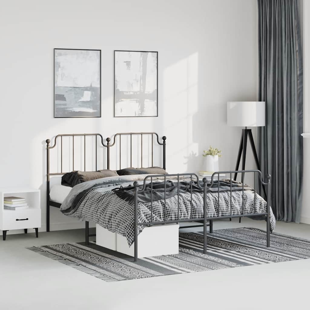 Vidaxl bedframe met hoofd- en voeteneinde metaal zwart 150x200 cm