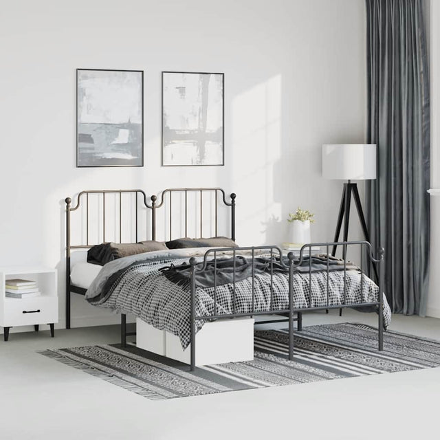 Vidaxl bedframe met hoofd- en voeteneinde metaal zwart 150x200 cm