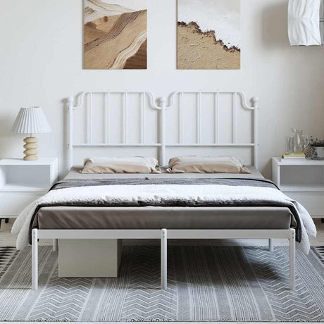 Vidaxl bedframe met hoofdbord metaal wit 135x190 cm