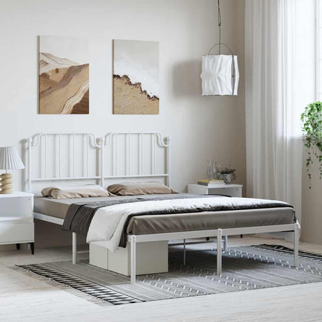 Vidaxl bedframe met hoofdbord metaal wit 135x190 cm