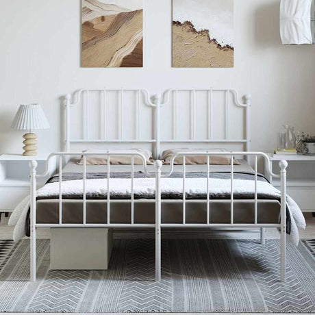 Vidaxl bedframe met hoofd- en voeteneinde metaal wit 150x200 cm