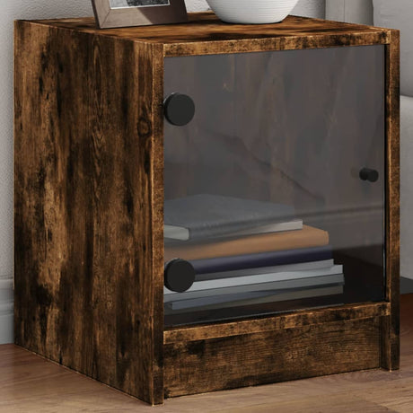 Vidaxl nachtkastje met glazen deur 35x37x42 cm gerookt eikenkleurig