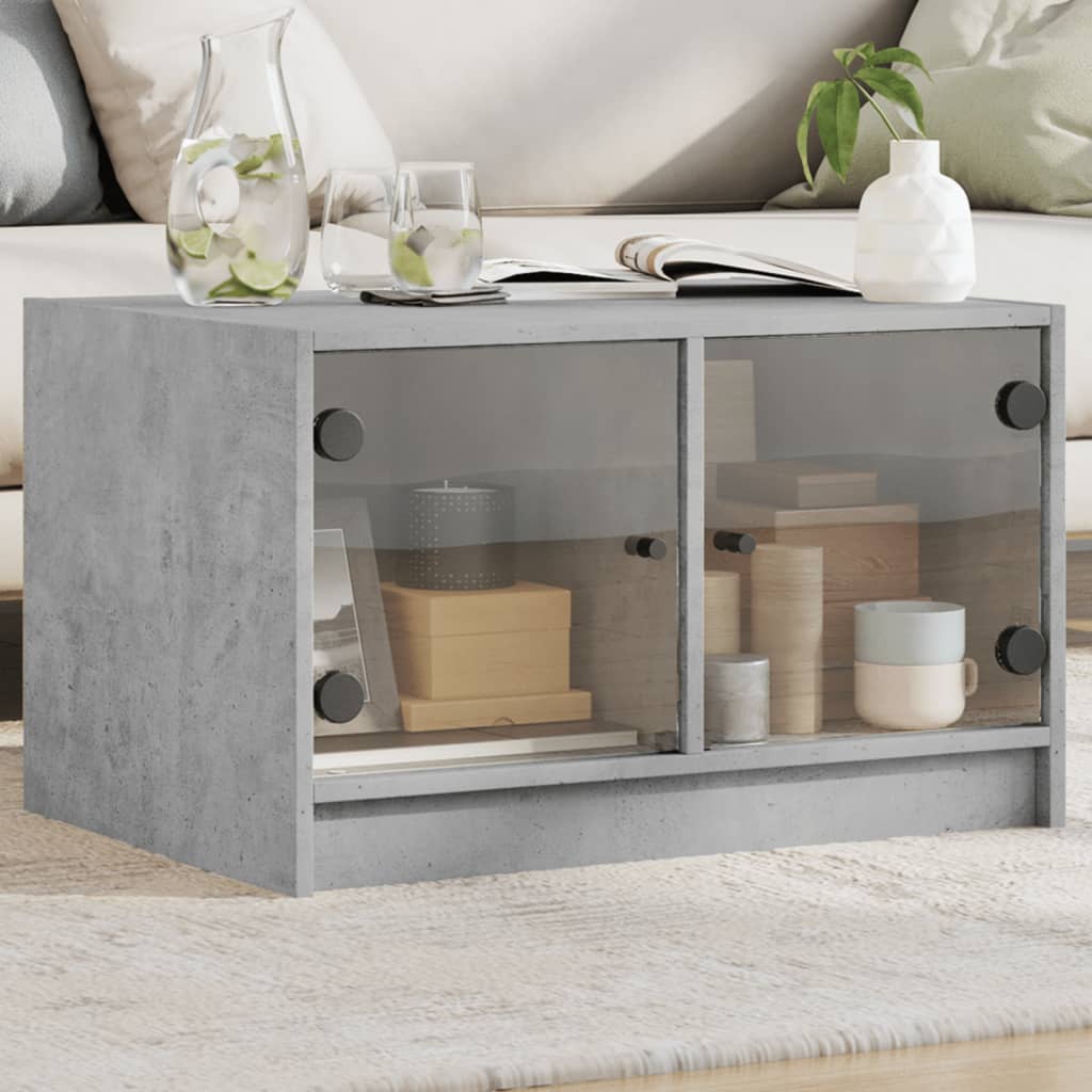 Vidaxl salontafel met glazen deuren 68x50x42 cm betongrijs