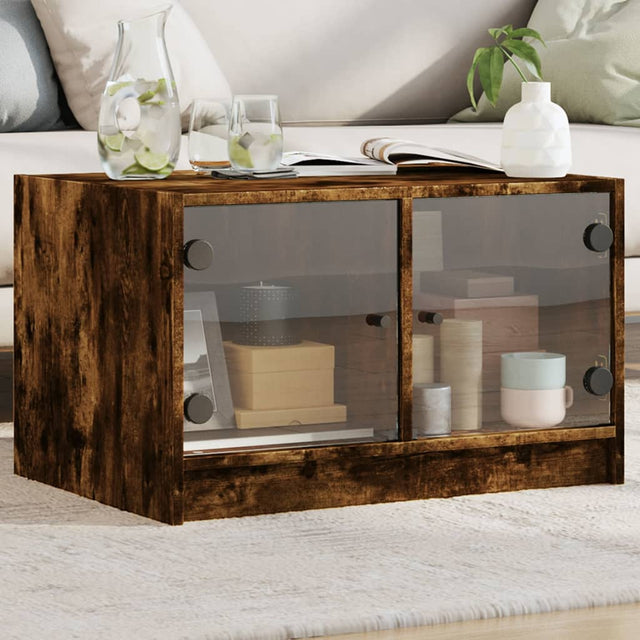 Vidaxl salontafel met glazen deuren 68x50x42 cm gerookt eikenkleurig