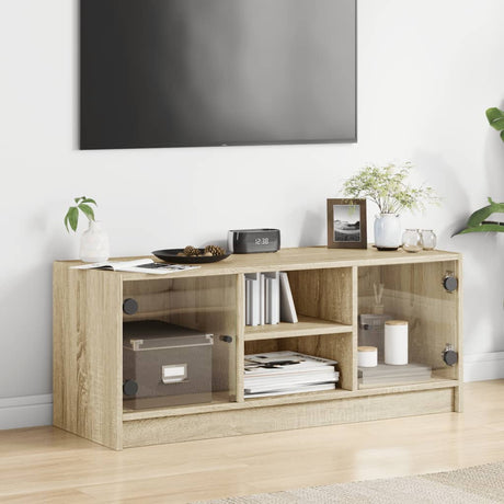 Vidaxl tv-meubel met glazen deuren 102x37x42 cm sonoma eikenkleurig