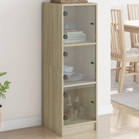 Vidaxl hoge kast met glazen deuren 35x37x109 cm sonoma eikenkleurig