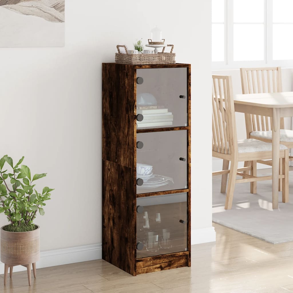 Vidaxl hoge kast met glazen deuren 35x37x109 cm gerookt eikenkleurig