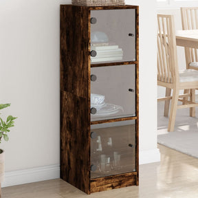 Vidaxl hoge kast met glazen deuren 35x37x109 cm gerookt eikenkleurig