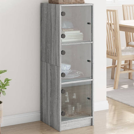 Vidaxl hoge kast met glazen deuren 35x37x109 cm grijs sonoma eiken