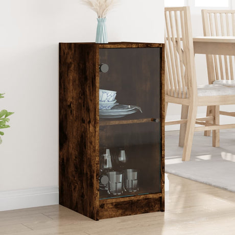 Vidaxl bijzetkast met glazen deuren 35x37x75,5 cm gerookt eikenkleurig