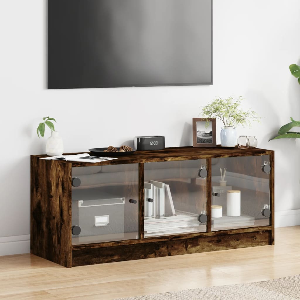 Vidaxl tv-meubel met glazen deuren 102x37x42 cm gerookt eikenkleurig