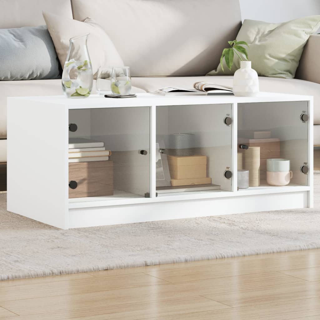 Vidaxl salontafel met glazen deuren 102x50x42 cm wit