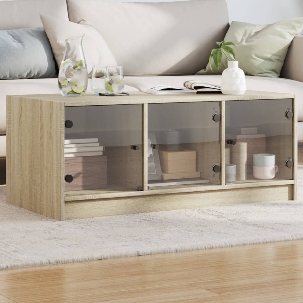 Vidaxl salontafel met glazen deuren 102x50x42 cm sonoma eikenkleurig