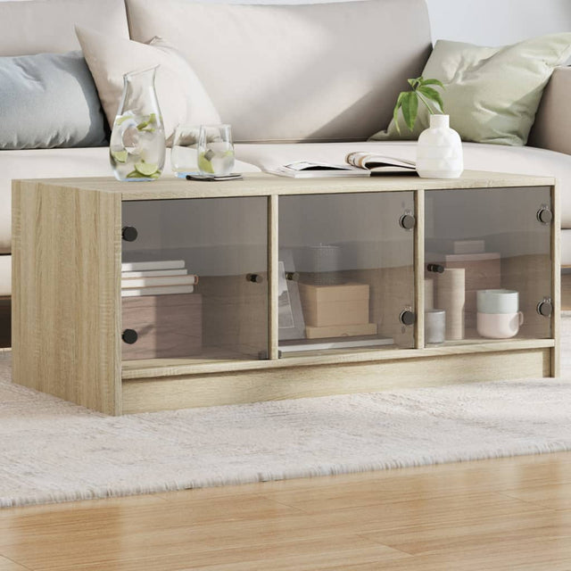 Vidaxl salontafel met glazen deuren 102x50x42 cm sonoma eikenkleurig