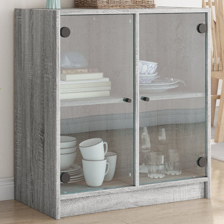 Vidaxl bijzetkast met glazen deuren 68x37x75,5 cm grijs sonoma eiken