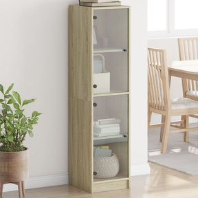 Vidaxl hoge kast met glazen deuren 35x37x142 cm sonoma eikenkleurig