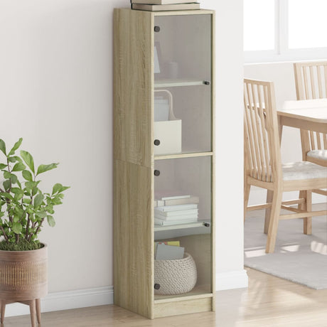 Vidaxl hoge kast met glazen deuren 35x37x142 cm sonoma eikenkleurig