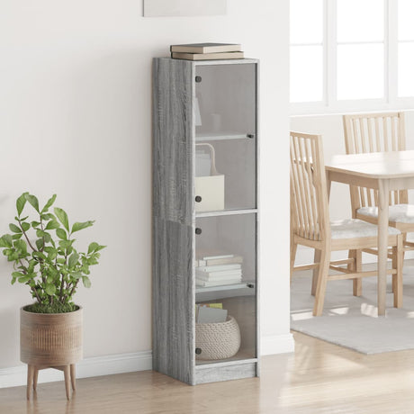 Vidaxl hoge kast met glazen deuren 35x37x142 cm grijs sonoma eiken