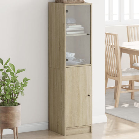 Vidaxl hoge kast met glazen deur 35x37x142 cm sonoma eikenkleurig