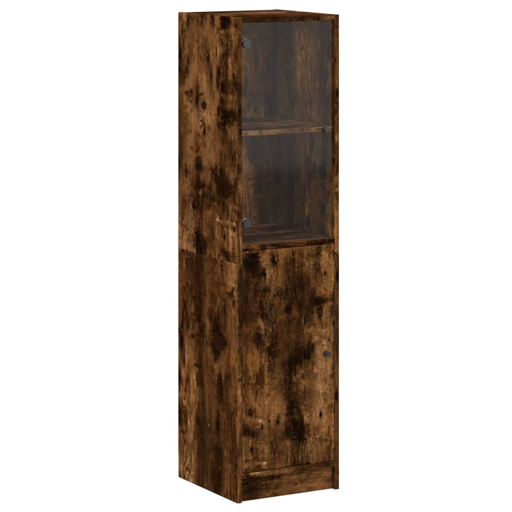 Vidaxl hoge kast met glazen deur 35x37x142 cm gerookt eikenkleurig