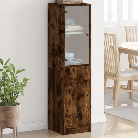 Vidaxl hoge kast met glazen deur 35x37x142 cm gerookt eikenkleurig