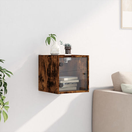 Vidaxl nachtkastje met glazen deur 35x37x35 cm gerookt eikenkleurig