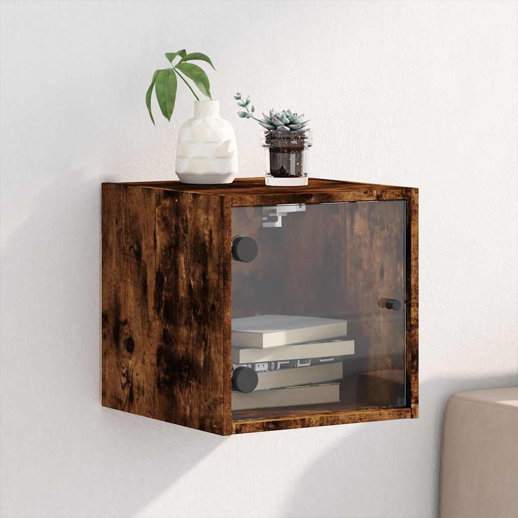 Vidaxl nachtkastje met glazen deur 35x37x35 cm gerookt eikenkleurig